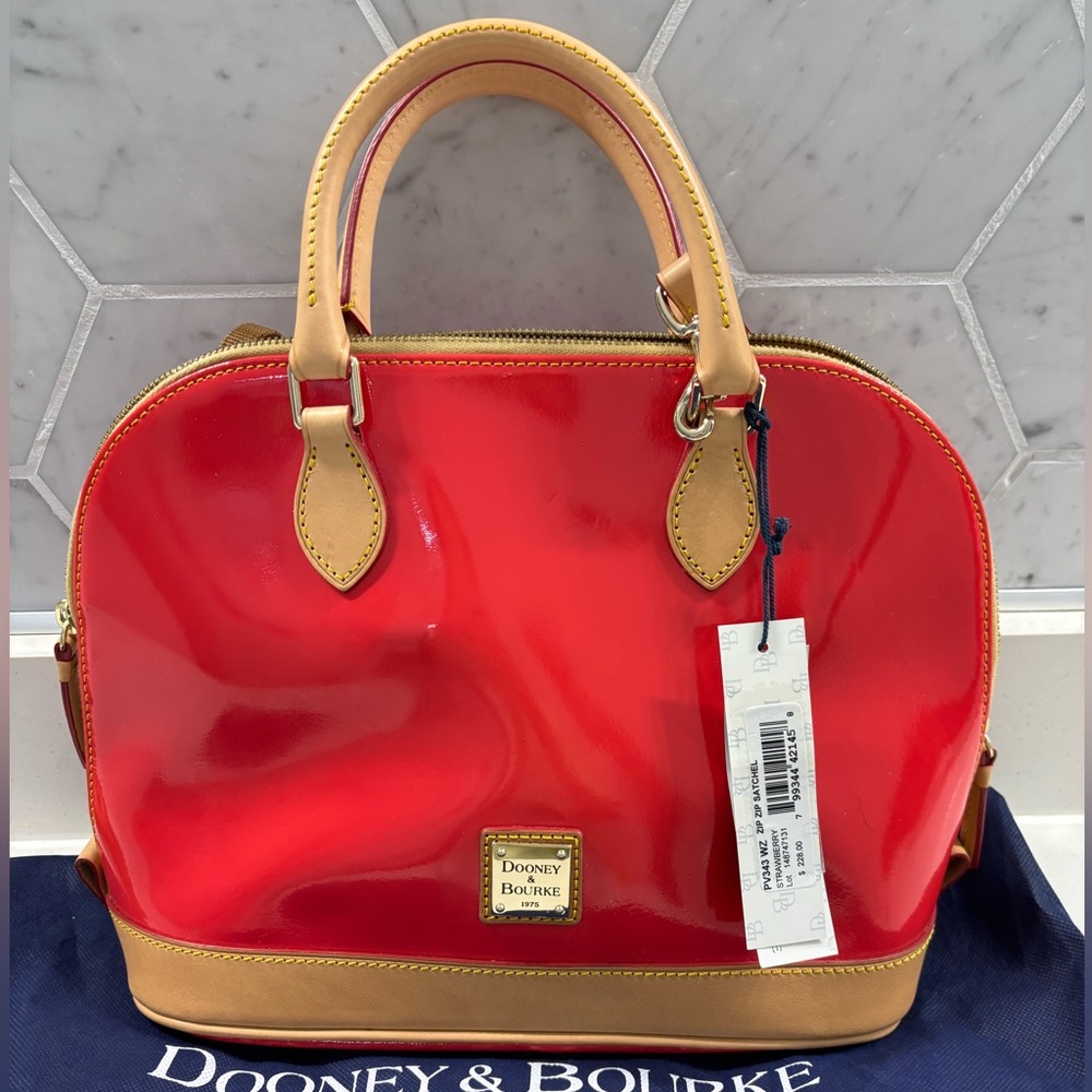 Dooney & Bourke Zip Zip dome patent red leather 2 way bag new